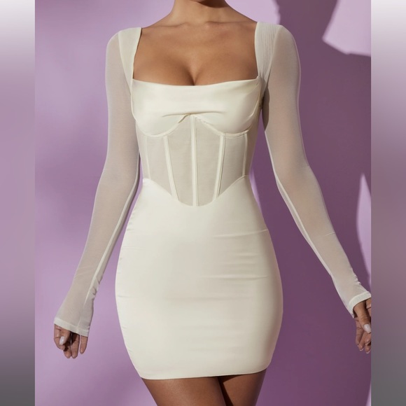 Oh Polly - US Size 2 - LORIENT Long Sleeve Mesh Corset Mini Dress - Picture 1 of 3